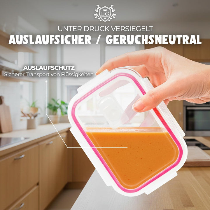 LG Luxury &amp; Grace 4er Packung Glas Frischhaltedosen 1000 ml. Luftdicht und Dampfloch. Geeignet für M