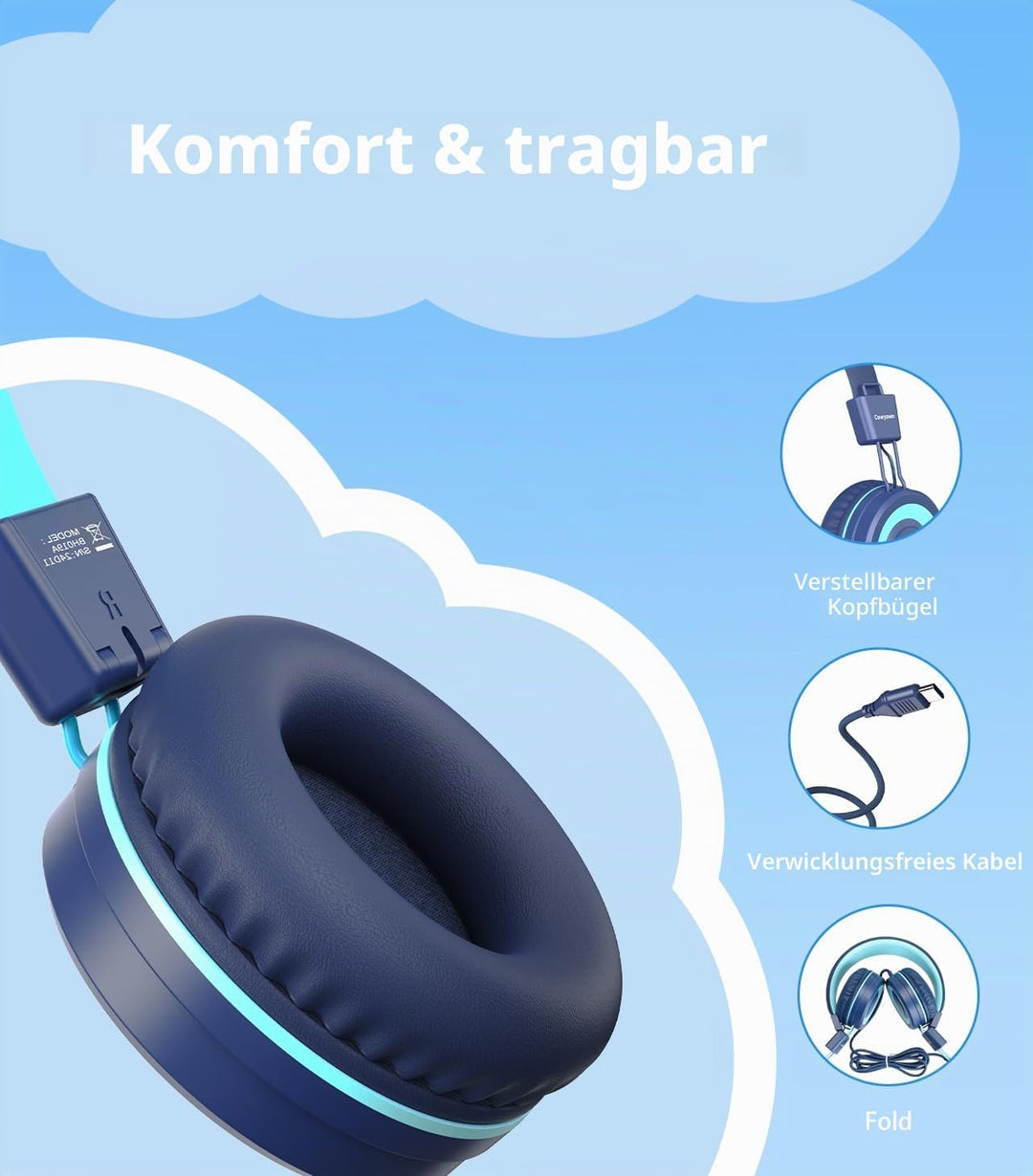 Upgrade USB Typ C Kinder Kopfhörer für die Schule, 94 dB sichere Lautstärke begrenzt, HD-Stereo-Soun
