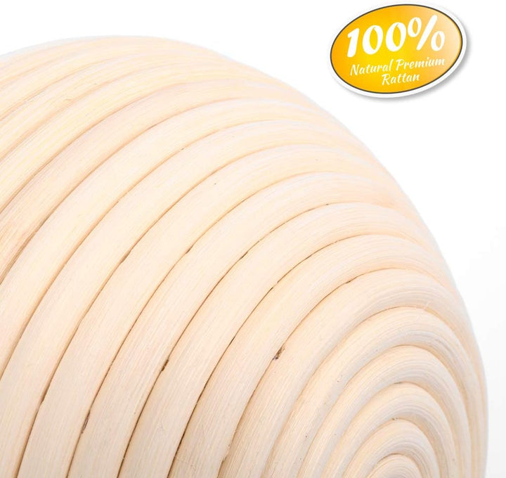 2 Pack 22cm Rund Gärkörbchen Banneton Brotform Korb,Handgewebter Natürlicher Rattan Gärkorb mit Lein
