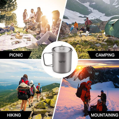 Lixada Titanium Topf Camping Tragbar Titan Wasser Tragbar Becher Tasse Klappgriff(300 ml,350 ml,420m