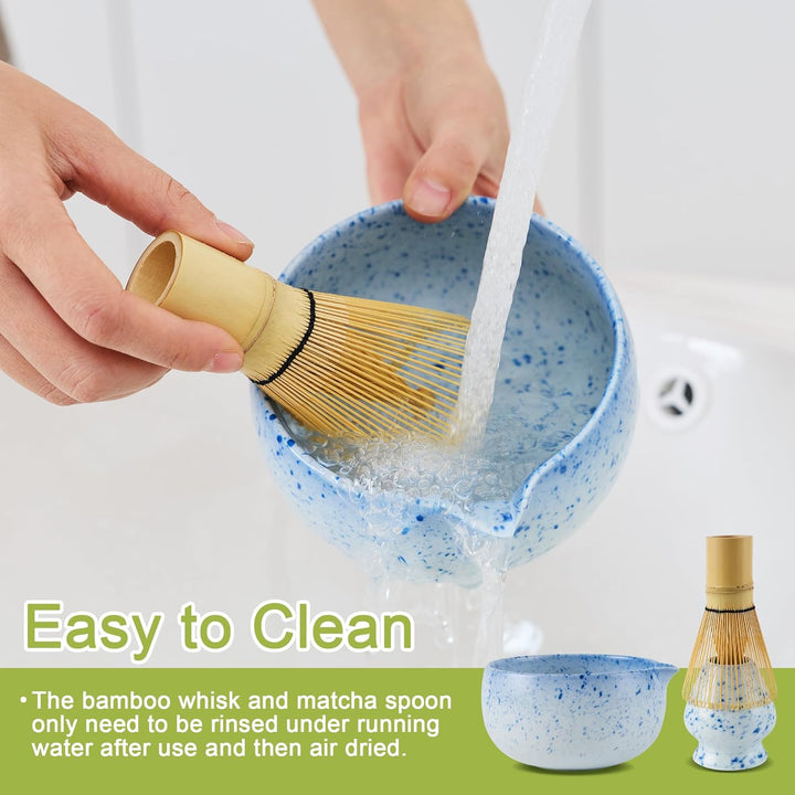 Premium Matcha Tea Set 8- piece Matcha Broom Set with Whisk, Broom Holder, Ceramic Bowl, 2 Teaspoons