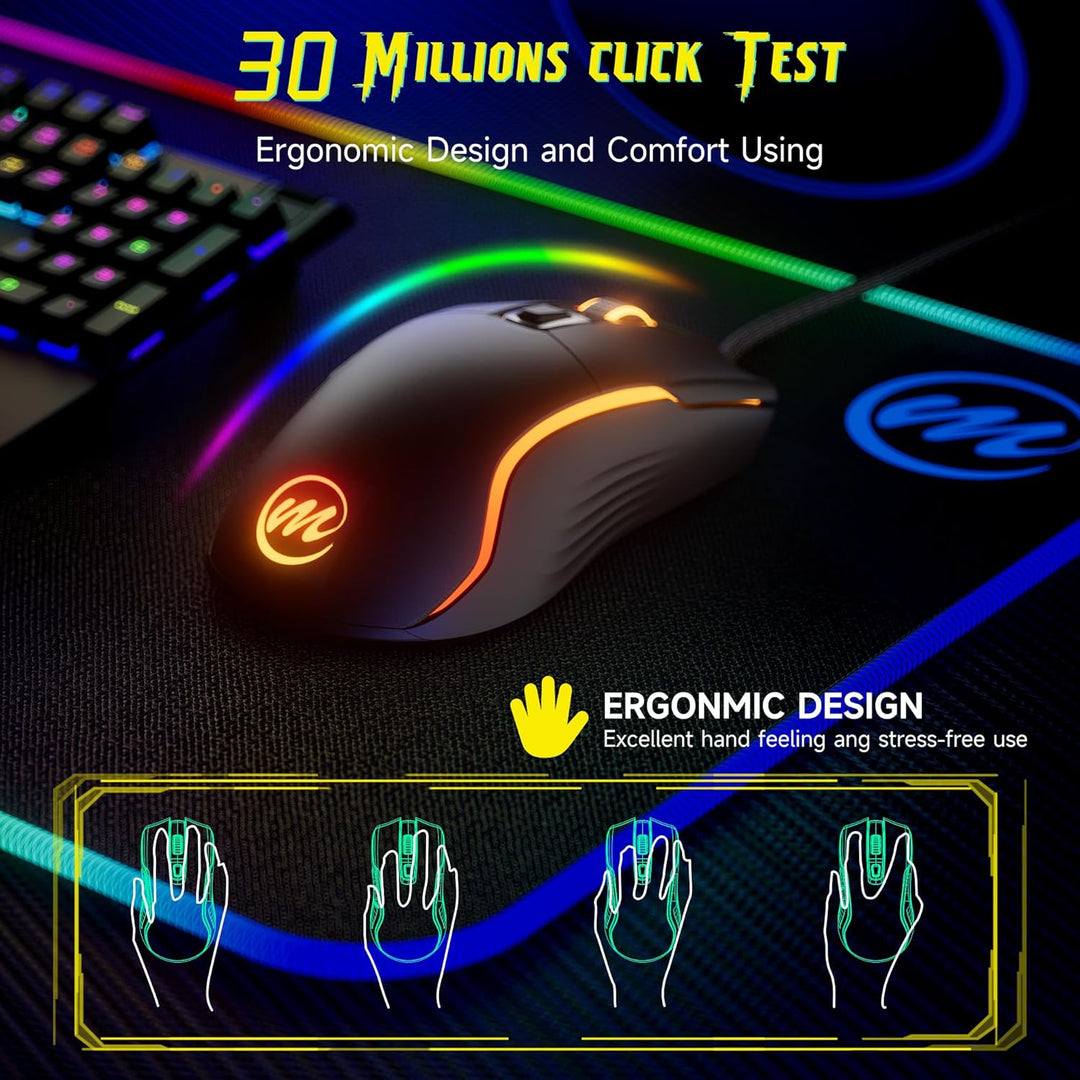 memzuoix Gaming Maus mit Kabel und LED-Lichtern – 12.800 DPI einstellbar, 6 Tasten, 12 RGB-Modi, Erg
