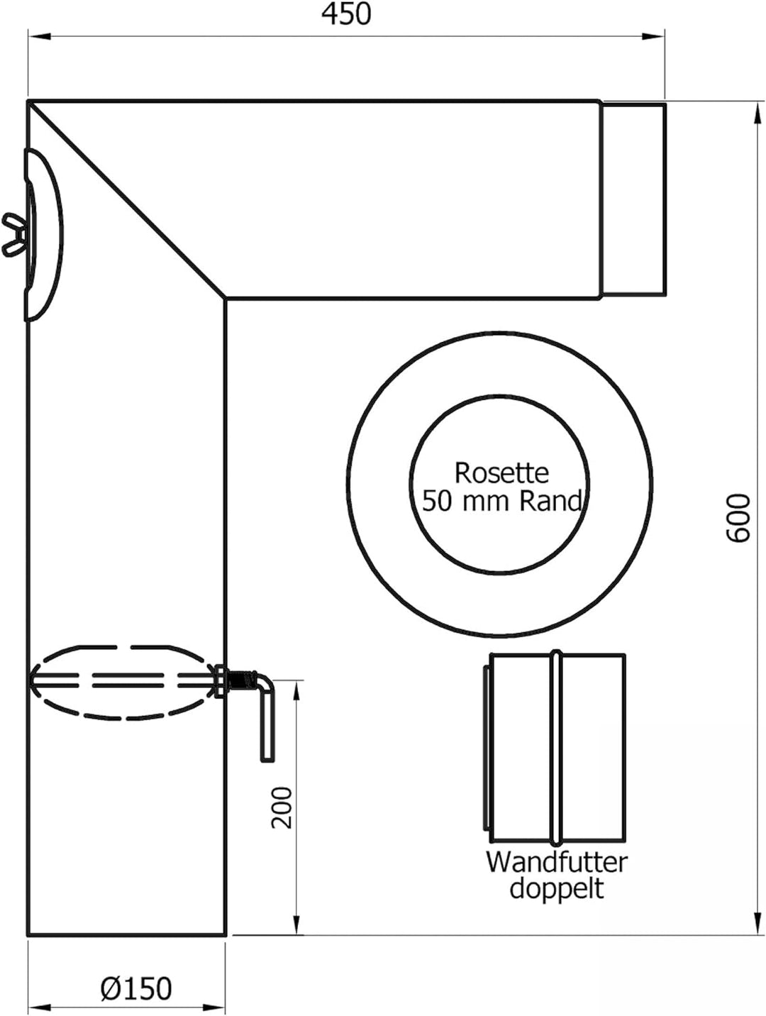 Raik Rauchrohr Ofenrohr Set 150 mm zweiteilig gussgrau 90 Grad Winkel integrierte Zugregulierung und