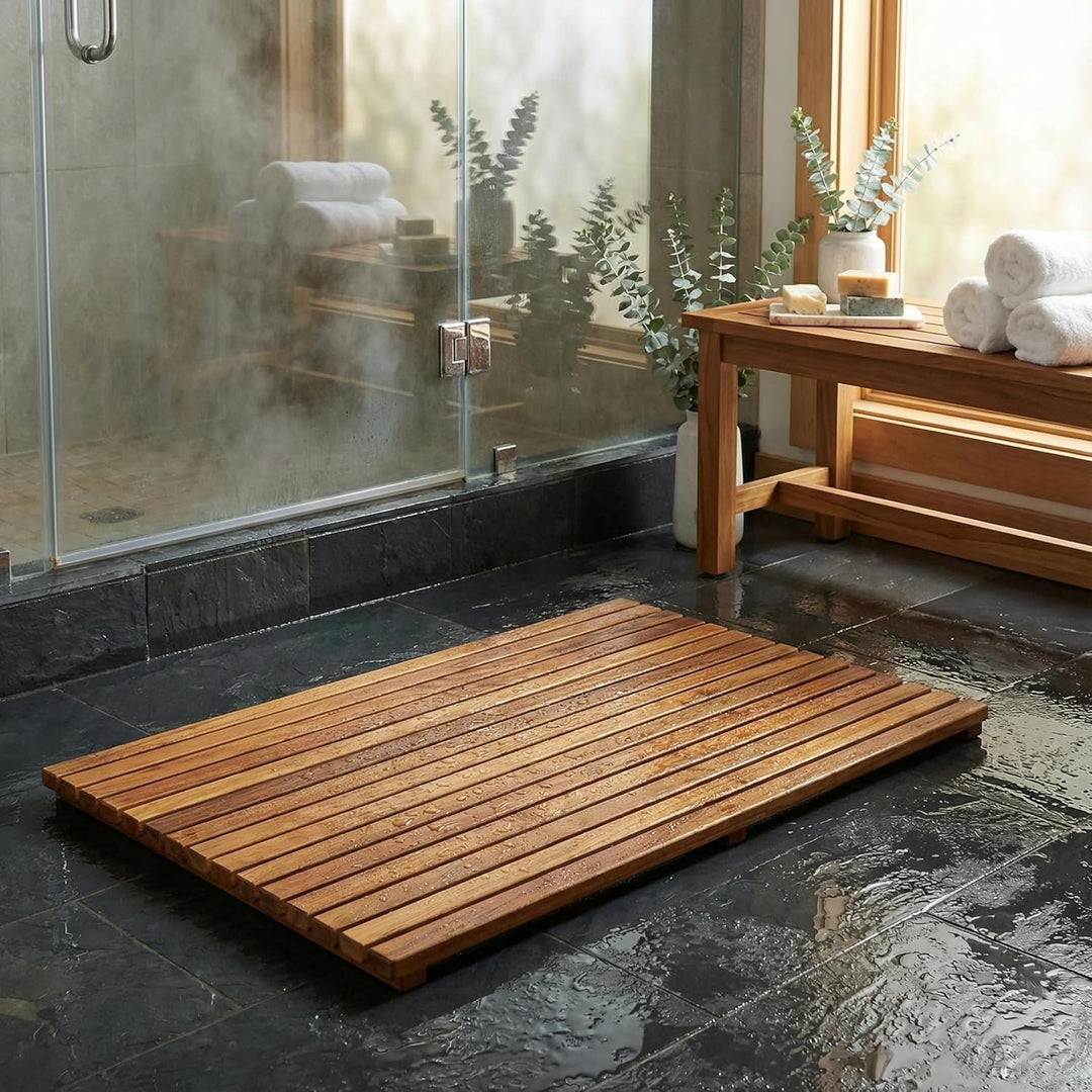 Bare Decor Zen Shower Spa, Fussmatte aus massivem Teakholz und geöltem Finish, braun (Teak), 31.5" W