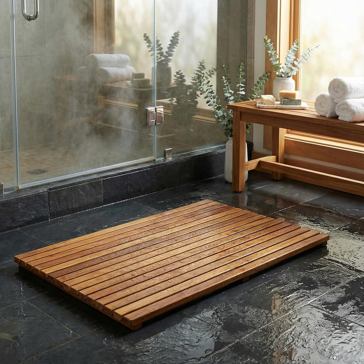 Bare Decor Zen Shower Spa, Fussmatte aus massivem Teakholz und geöltem Finish, braun (Teak), 31.5" W