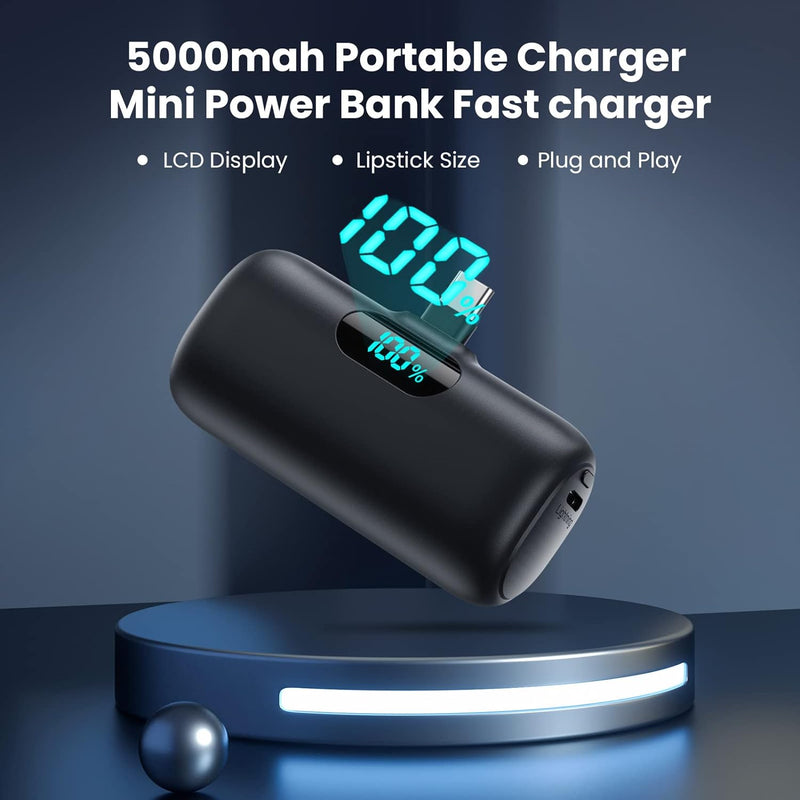 Feob Power Bank USB C 5000mAh, 15W PD 3.0A Schnelles Aufladen Powerbank Schlank LCD Display Extrener