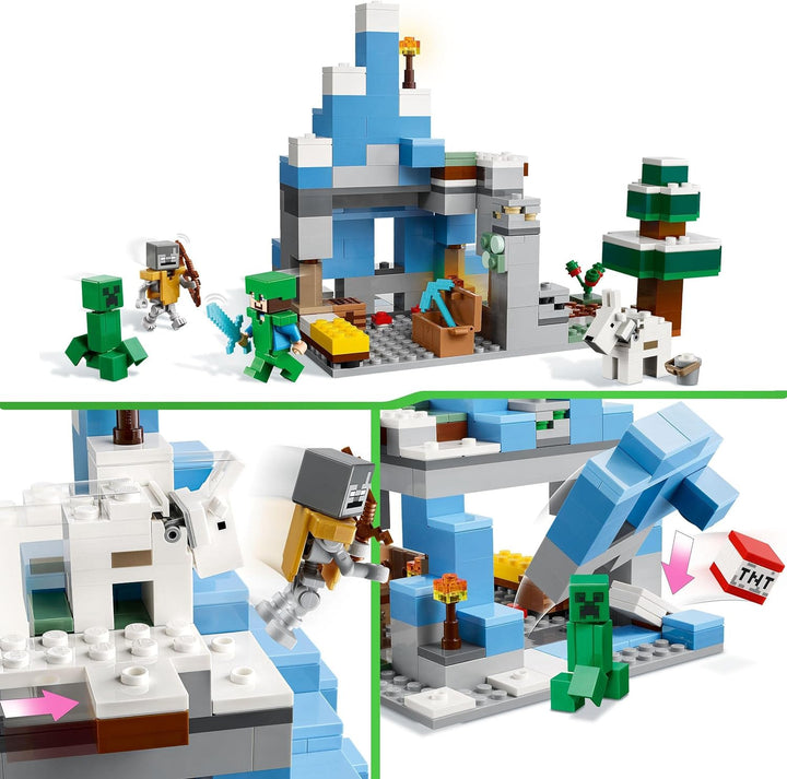 LEGO 21243 Minecraft Die Vereisten Gipfel, Set mit Steve-, Creeper- und Ziegen-Figuren, eisiges Biom