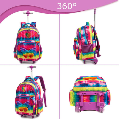 HTgroce Rollrucksack Schulranzen mit Rollen für Mädchen Pop it Rucksack Schulranzen Mädchen Set 3 in