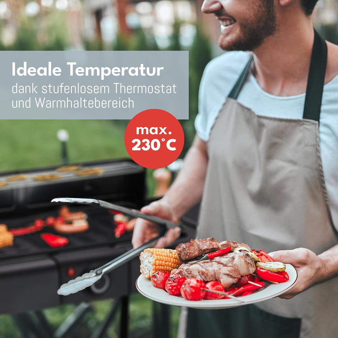 LEBENLANG 2in1 Elektrogrill Tischgrill elektrisch - Inkl. Standfuss & Grillzange I Elektro Grill für