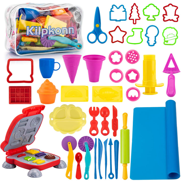 Knetwerkzeug für Kinder, 41 Stück Knete mit Zubehör Creation Frühstück Burger & Pasta, Formen Rollen