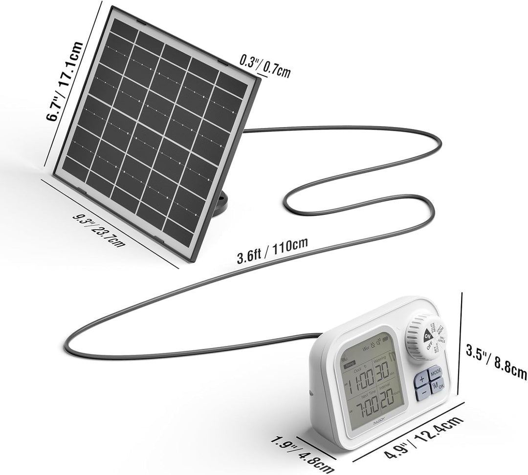 Raddy WS-74 Solar Bewässerungssystem mit Smart App-Steuerung, IPX7 Wasserdicht, Einstellbarer Bodenf