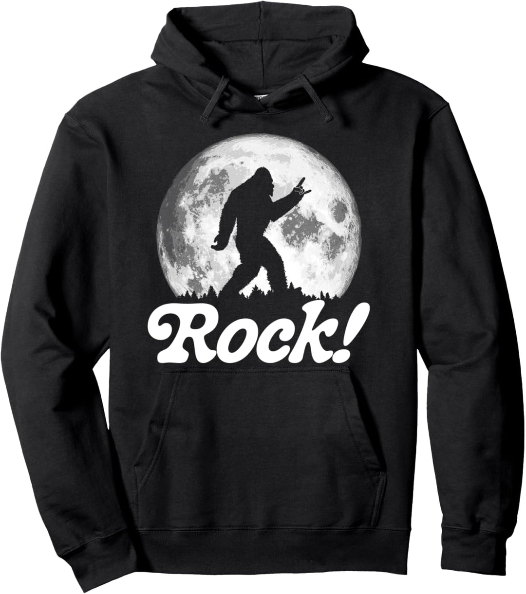 Rock! Rock n' Roll Bigfoot Dude & Moon Pullover Hoodie