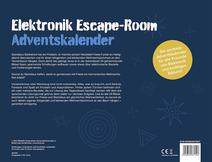 FRANZIS 67154 - Elektronik Escape Room Adventskalender, 24 Tage elektronischer Rätselspass, ohne Löt