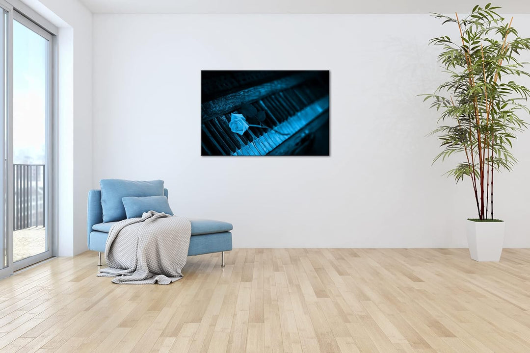 deyoli einzelne gelbe Rose auf einem sehr alten Klavier Format 80x60 Effekt: Monocrome Blau als Lein