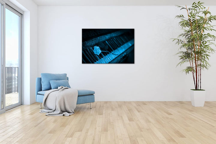 deyoli einzelne gelbe Rose auf einem sehr alten Klavier Format 80x60 Effekt: Monocrome Blau als Lein
