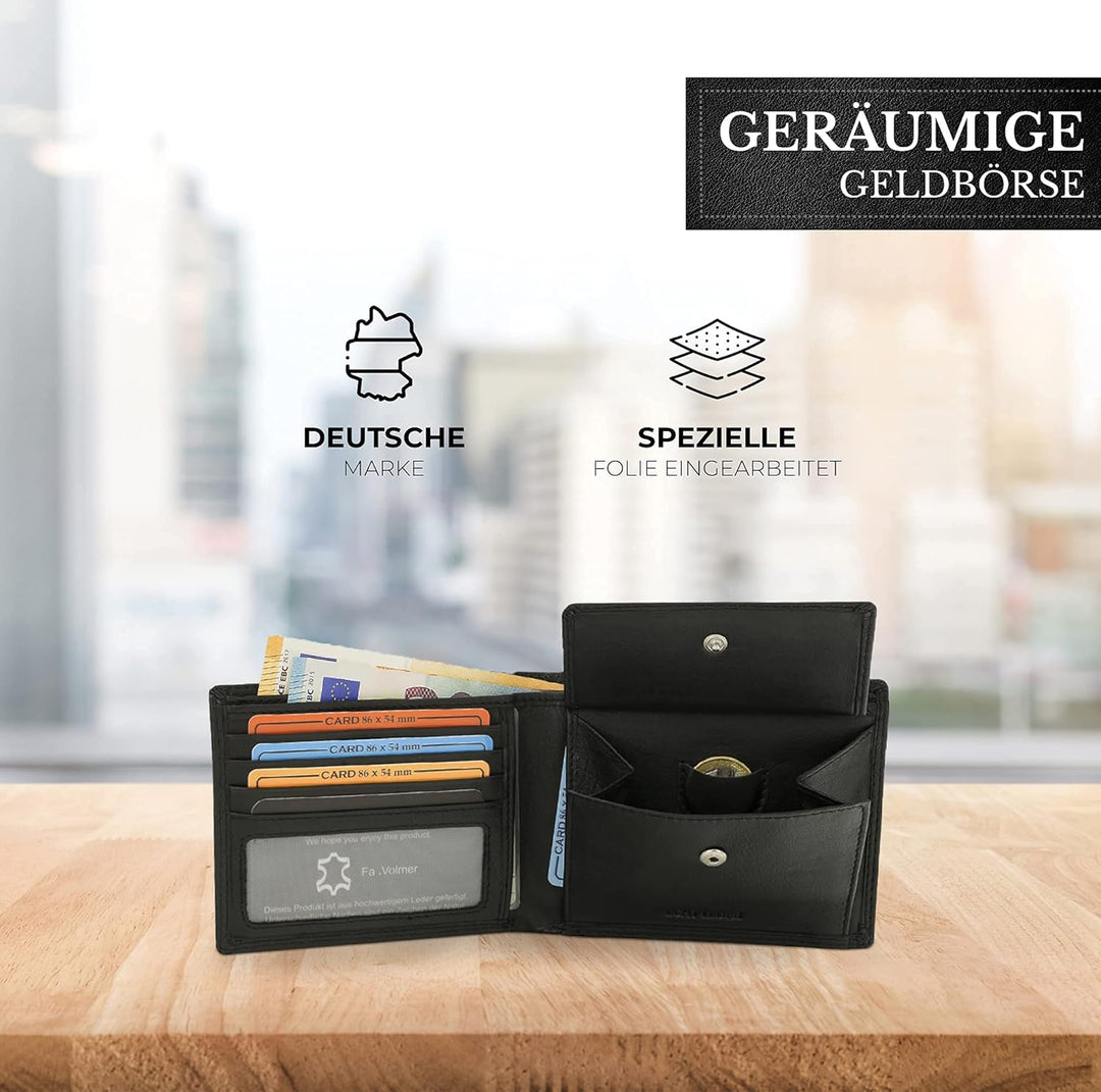 Fa.Volmer ® Leder Geldbörse Herren mit RFID-Schutz - extra-stabile Doppelnaht - 6 Fächer für Kreditk