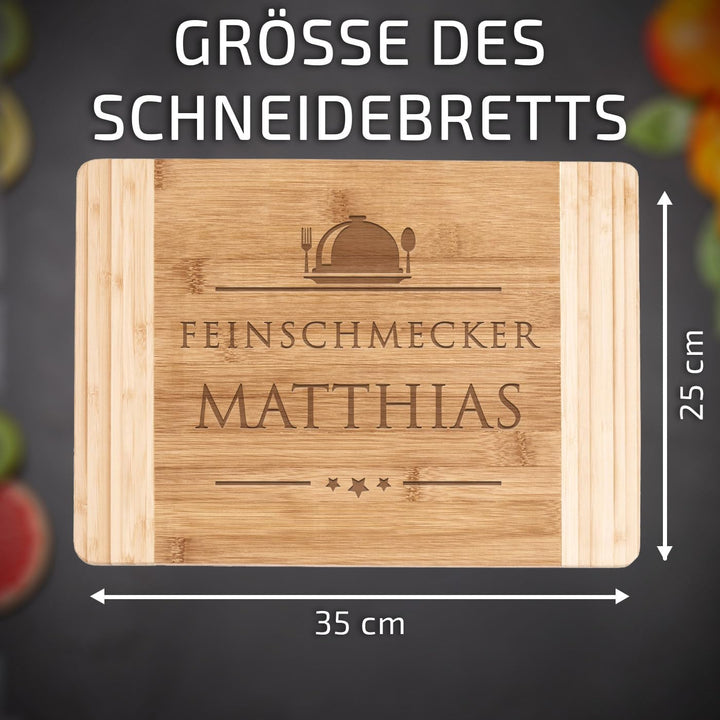 Maverton Bambus Schneidebrett mit Gravur - Servierbrett - Brotzeitbrett massiv - Grösse: 35x25 cm -
