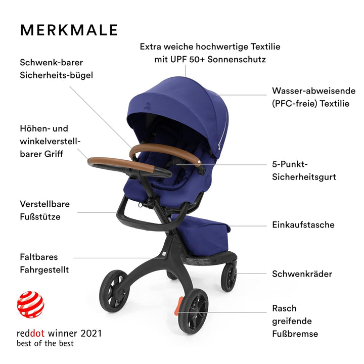 Stokke Xplory X, Royal Blue – Eleganter Kinderwagen – Anpassbarer Komfort für Baby & Eltern – Polste
