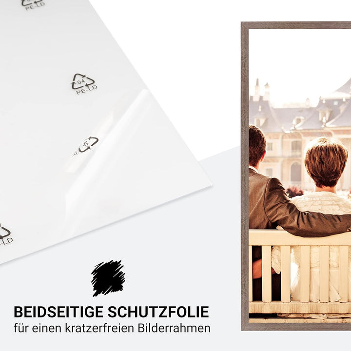 Dreierpack (3 Stk.) Bilderrahmen 40x50 cm MDF Holz-Rahmen in Eiche Dunkel | mit bruchsicherem Plexi-