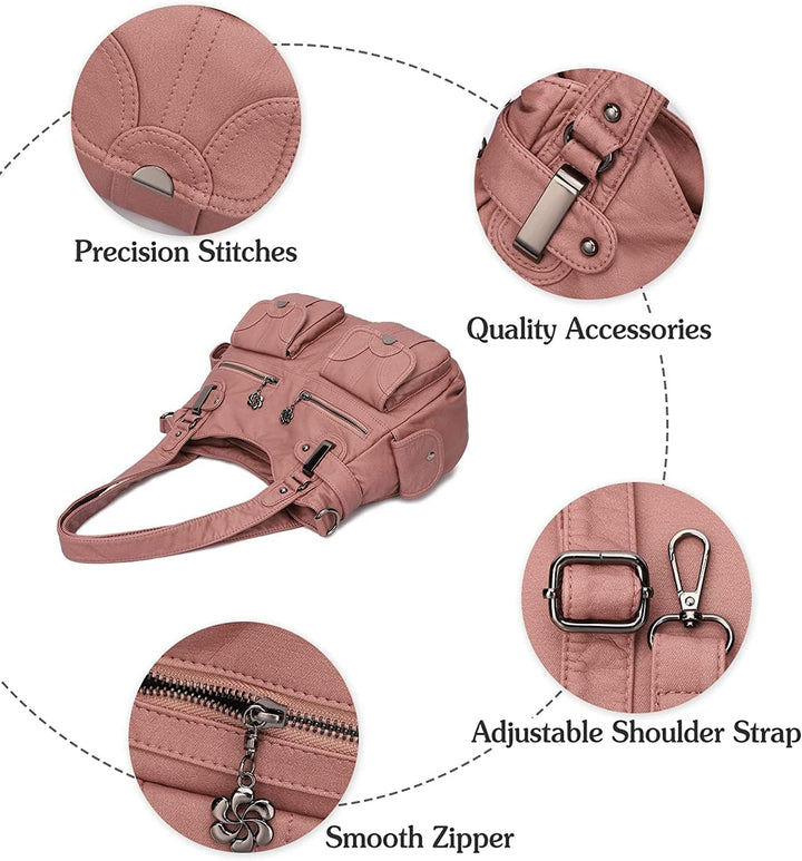 FANDARE Gross Schultertasche Damen Umhängetasche Frauen Vintage Schulranzen Wasserdicht PU Leder Wom