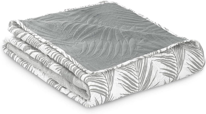 AmeliaHome Tagesdecke Bettüberwurf 170x210 cm zweiseitig pflegeleicht Steppung Pflanzenmuster Grau W