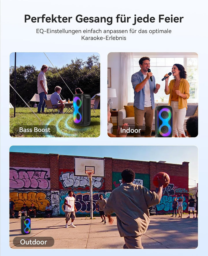 GKD40 Tragbare Karaoke-Maschine für Erwachsene, Bluetooth-Lautsprecher mit PA-System, 2 kabellose Mi