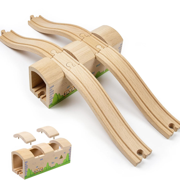 Holzeisenbahn Tunnel und Brücke Set mit S-Schienen, Holz Eisenbahn Brücke Zubehör kompatibel mit füh