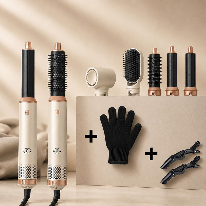 Airstyler 5-in-1 Lockenstab, Golden Goods Hairstyler Set mit Warmluftbürste, Glättbürste, 1000W Haar
