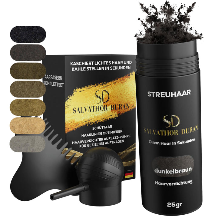 Streuhaar Salvathor Duran 25 g – 3er Set (Hair Fiber + Applicator + Kamm) | Hair Fiber Spray & Thick