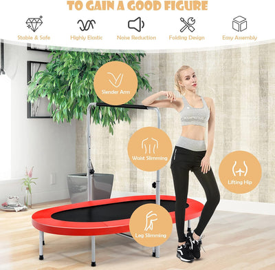 RELAX4LIFE Klappbares Trampolin 2 Personen, Mini Trampolin mit höhenverstellbarem Haltegriff, bis 15