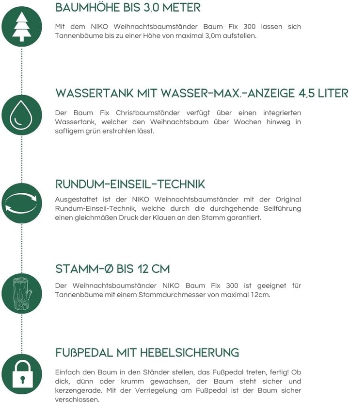 NIKO Baum Fix 300 Christbaumständer bis 3,0 m Baumhöhe Weihnachtsbaumständer mit 4,5 Liter Wassertan