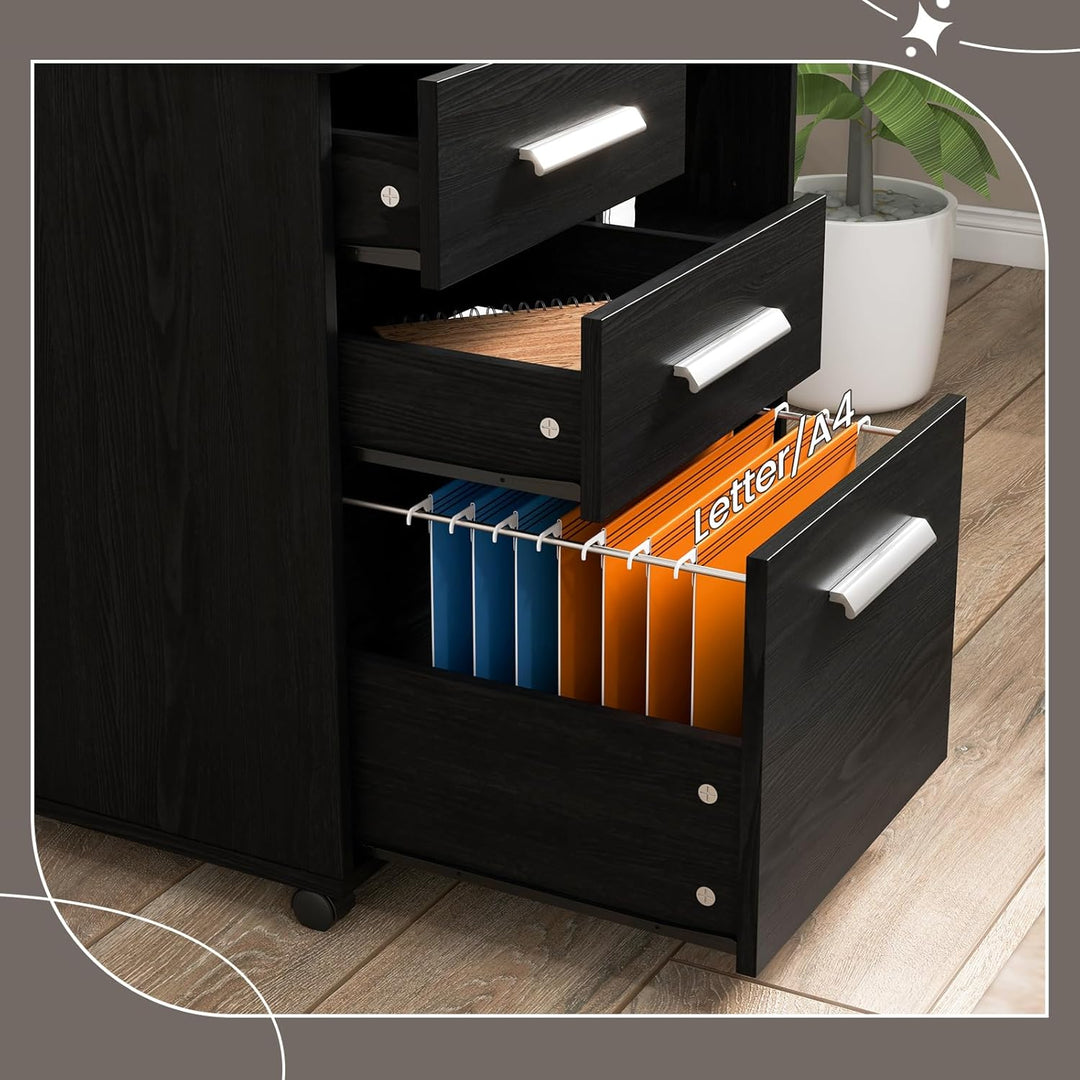 GIANTEX Rollcontainer, Aktenschrank mit 3 Schubladen & 2 offenen Fächern, Büroschrank für Drucker &