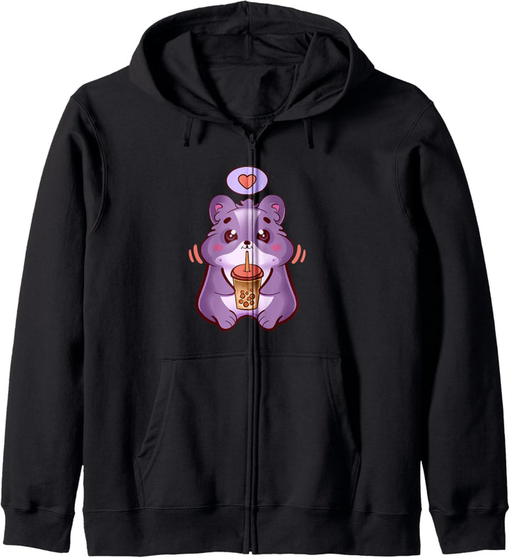 Hamster mit Bubble Tea, Mädchen, Kinder, Kawaii Kult Kapuzenjacke