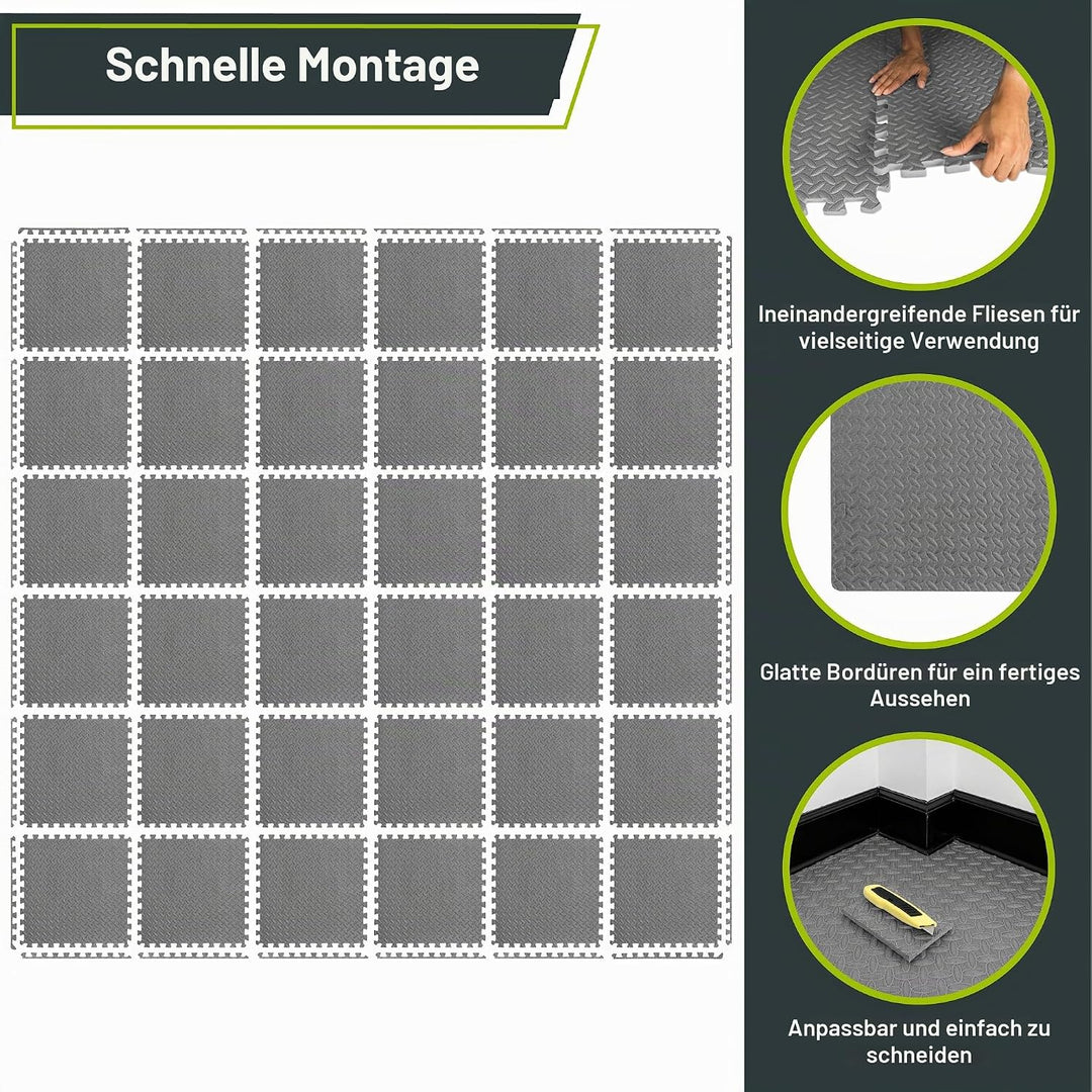 ProsourceFit Puzzlematte 1,2 cm dick – 13,4 m² - 36 Ineinandergreifende EVA Bodenschutzmatten – Bode