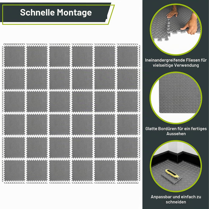 ProsourceFit Puzzlematte 1,2 cm dick – 13,4 m² - 36 Ineinandergreifende EVA Bodenschutzmatten – Bode
