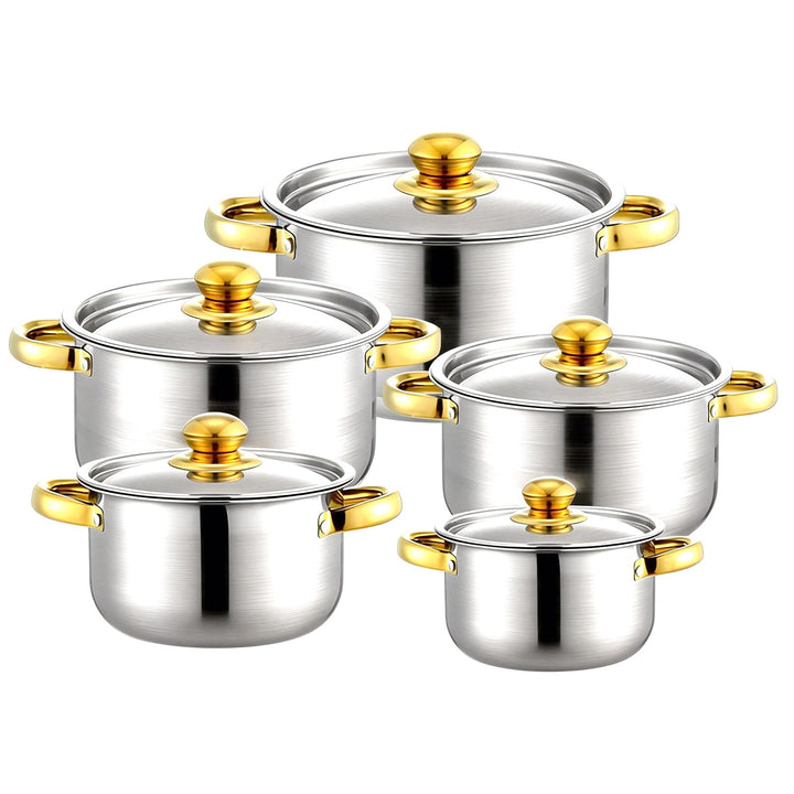 Topfset aus Edelstahl,10-teilig Töpfe Set mit Glasdeckel und Stielkasserolle,Grosses Kochgeschirr In