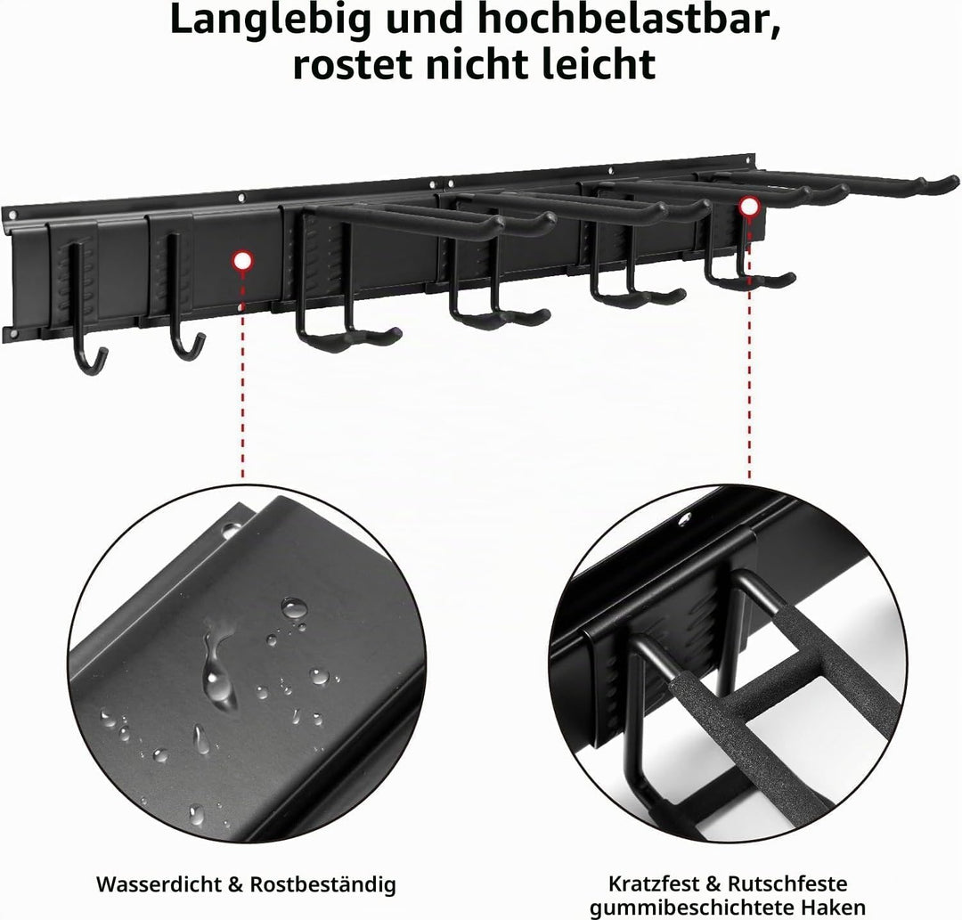 Gartengerätehalter | Werkzeug Wandhalterung mit 6 Haken | Starke Aufhängung für Schaufeln, Rechen &amp;
