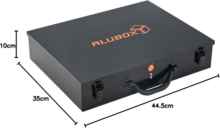 ALUBOX Sortimentsbox Kleinteilekoffer Stahlblech pulverbeschichtet - 2 Ebenen - 54 Einsatzkästen - 4