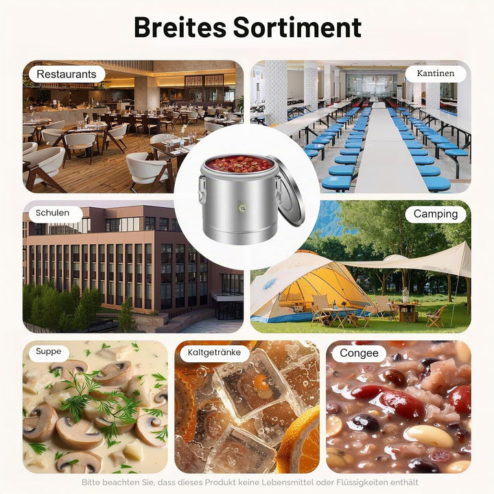 Transport Thermobehälter für Essen, 10/20/30L Gastro Warmhaltebehälter Isolierter Edelstahl Thermobo