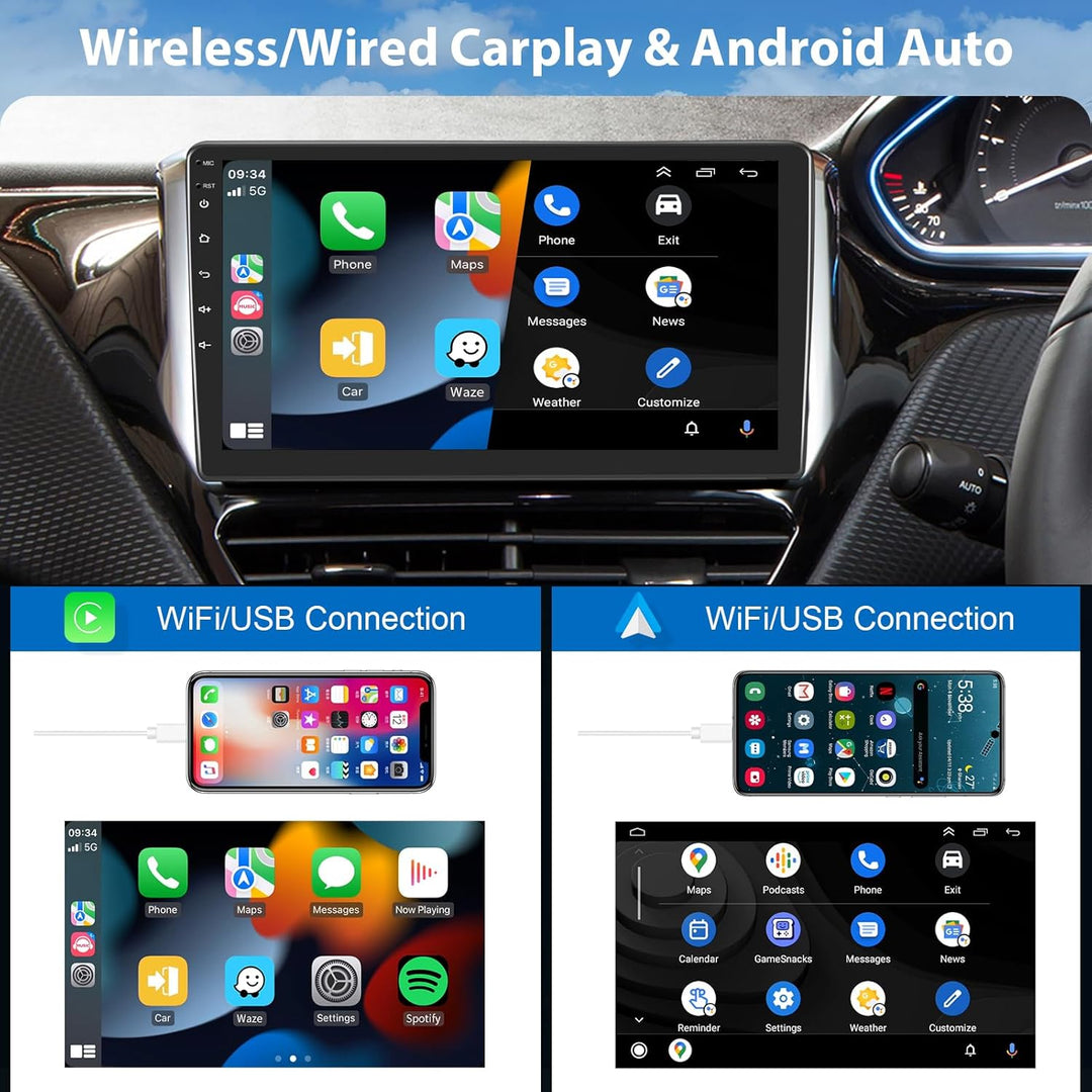Podofo Autoradio für Peugeot 208/2008 2012-2018 mit Wireless Carplay Android Auto, 10.1 Zoll IPS Tou