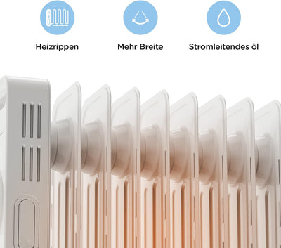 Midea Ölradiator 2000W, Heizlüfter Energiesparend Leise, Heizkörper mit 9 Rippen, Einstellbarem Ther