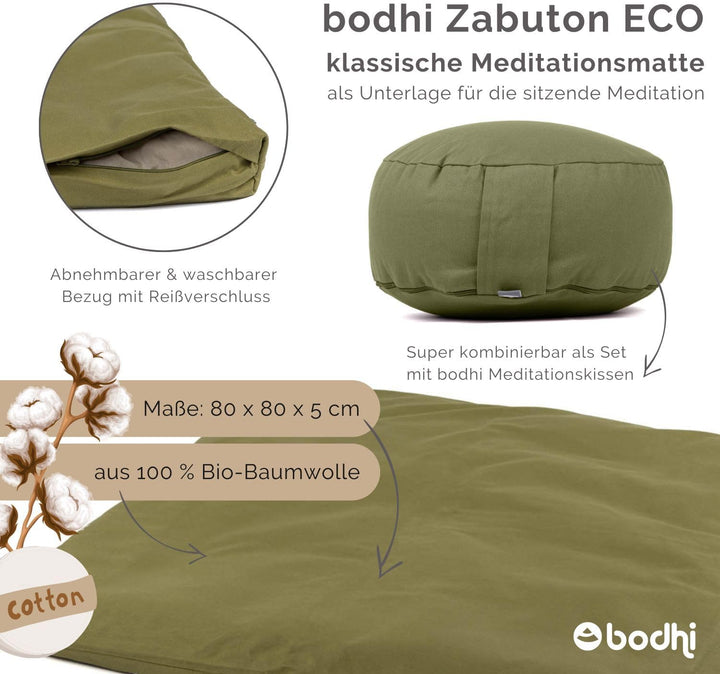 Bodhi Meditationsmatte ZABUTON | ECO Serie | Klassische Yoga Matte mit abnehmbarem Bezug aus 100% Bi