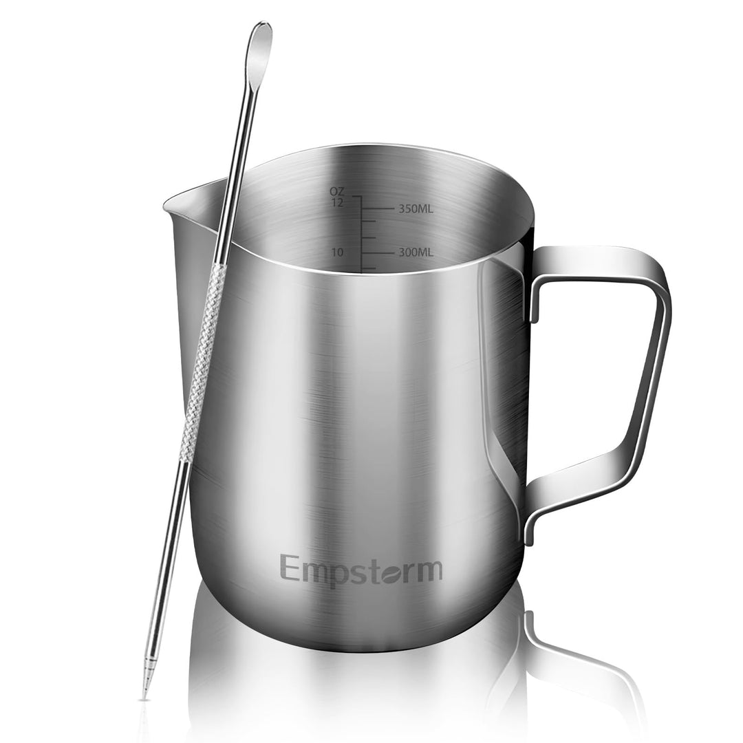 Milchkännchen, 12oz Edelstahl Milchkännchen Tasse Dampfkanne, Milchkaffee Cappuccino Latte Kunst, Da