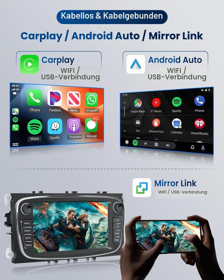 2G+64G Wireless Carplay Android 13 Autoradio für Ford Focus II mk2 Mondeo S-Max C-Max Galaxy Kuga mi