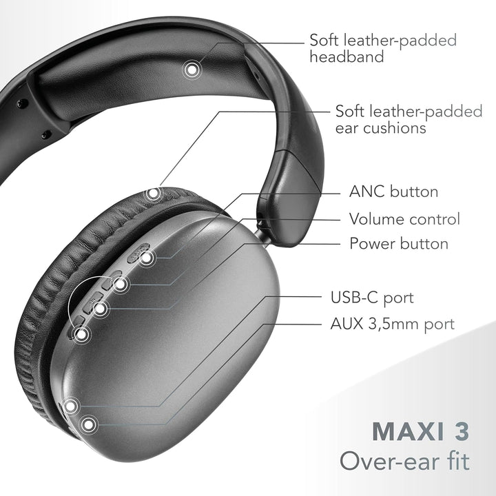 Music Sound MAXI3 Kabellose Over-Ear-Kopfhörer, Aktive Geräuschunterdrückung, Immersiver und Kristal