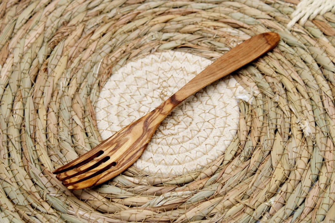 DAGDEG Olivenholz Set Besteck Set, 3- teilig, 20 cm, Mediterranes Tischbesteck, Tafelbesteck aus Oli