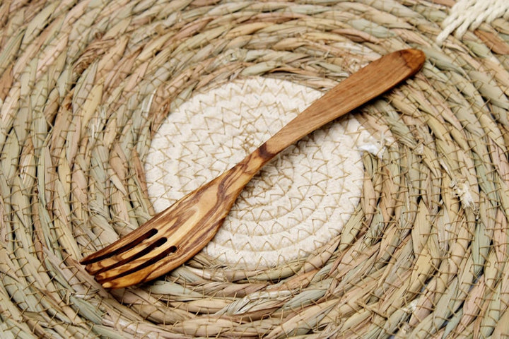 DAGDEG Olivenholz Set Besteck Set, 3- teilig, 20 cm, Mediterranes Tischbesteck, Tafelbesteck aus Oli