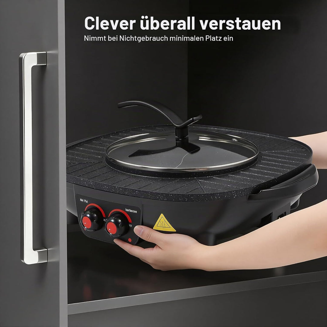 2-in-1-Grill-Hotpot, Multifunktionaler elektrischer Hotpot, Elektrischer Grill mit Grossem Fassungsv