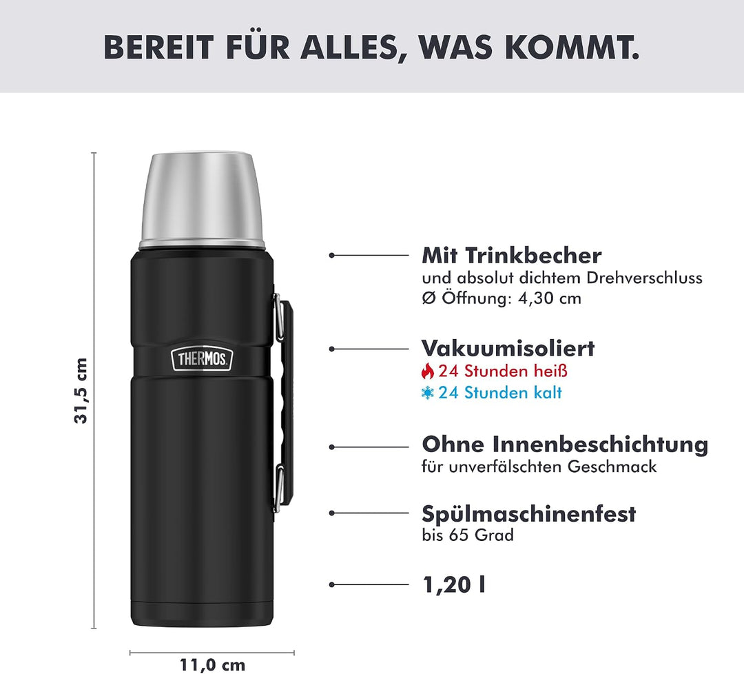 THERMOS Thermosflasche Edelstahl Stainless King, 1,2L, Isolierflasche mit Trinkbecher 4003.232.120 s