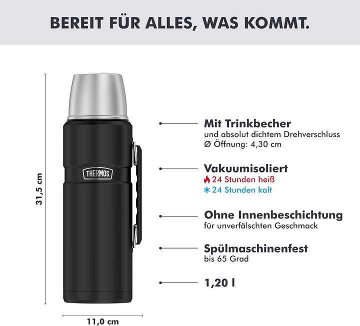 THERMOS Thermosflasche Edelstahl Stainless King, 1,2L, Isolierflasche mit Trinkbecher 4003.232.120 s
